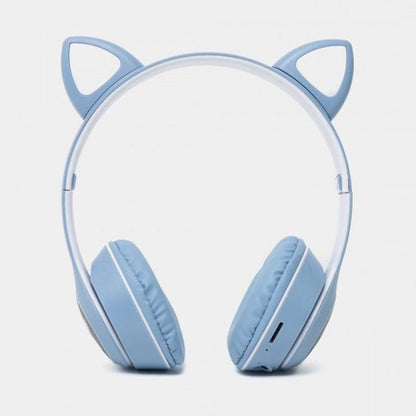 Беспроводные наушники с кошачьими ушками и RGB подсветкой Cat VZV 23M. Цвет: голубой