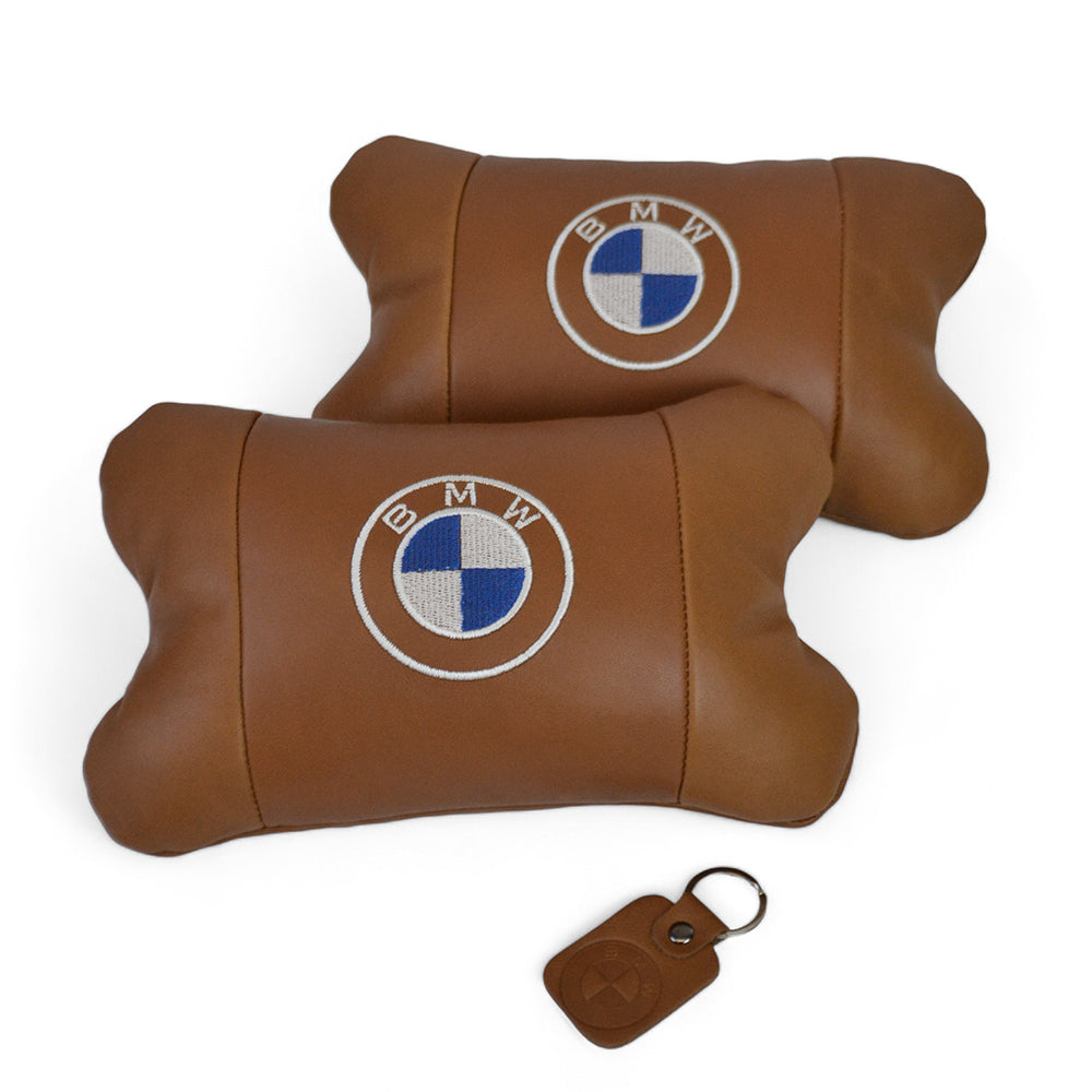 Комплект автоподушек 2шт из натуральной коричневой кожи для BMW. Ортопедическая подушка в авто БМВ