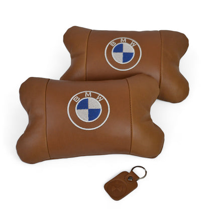 Комплект автоподушек 2шт из натуральной коричневой кожи для BMW. Ортопедическая подушка в авто БМВ