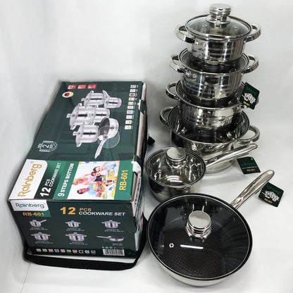 Набор посуды Rainberg RB-601 (12 предметов) из нержавеющей стали, кастрюли из нержавейки для плиты