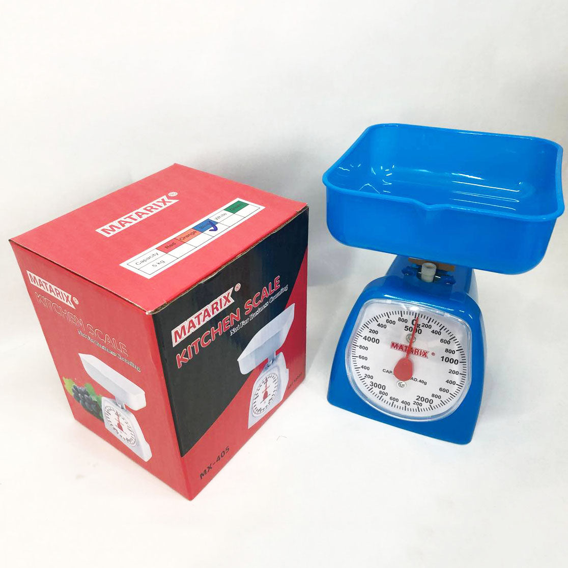 Весы кухонные механические MATARIX MX-405 5 кг, весы пищевые, весы со съемной чашей. Цвет: синий
