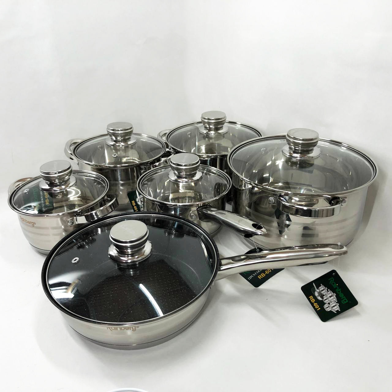 Набор посуды Rainberg RB-601 (12 предметов) из нержавеющей стали, кастрюли из нержавейки для плиты