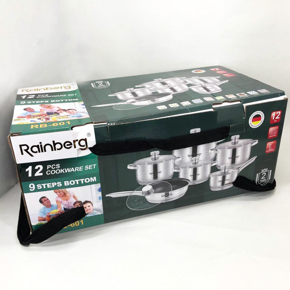 Набор посуды Rainberg RB-601 (12 предметов) из нержавеющей стали, кастрюли из нержавейки для плиты