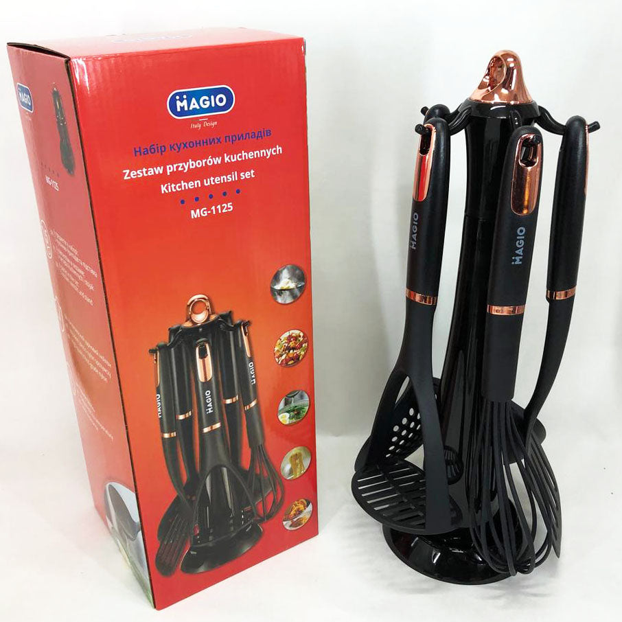 Набор кухонных приборов Magio MG-1125, набор поварешек на подставке, набор силиконовых приборов для кухни
