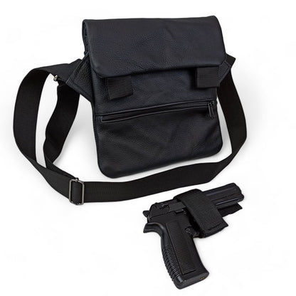 Тактична шкіряна сумка з кобурою, чоловічий месенджер, барсетка - чорний слінг, чоловіча сумка через плече