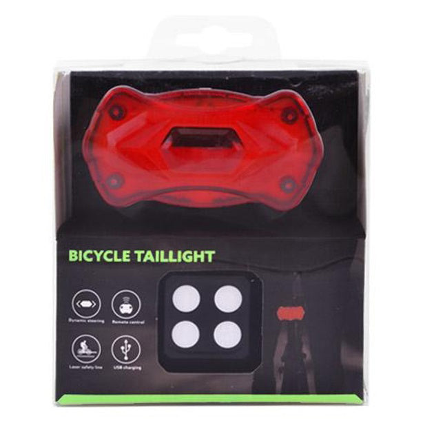 Велофонарь KXK-03 STOP (красно+синий), сирена, 2 LASER, с указанием поворотов, LED фонарь с USB