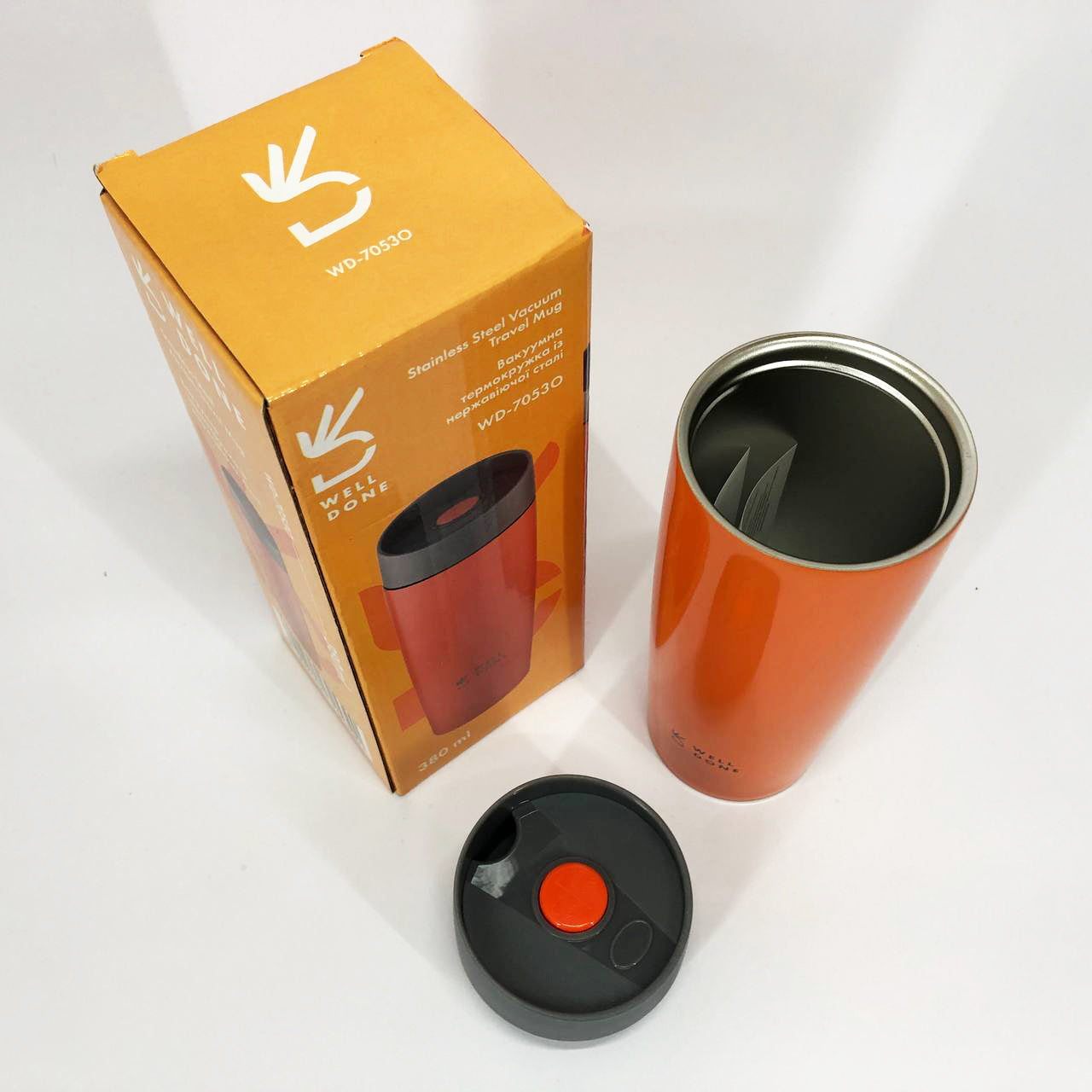 Термокружка Well Done WD-7053O вакуумная 380 мл, Качественный термос для дома. Цвет: оранжевый