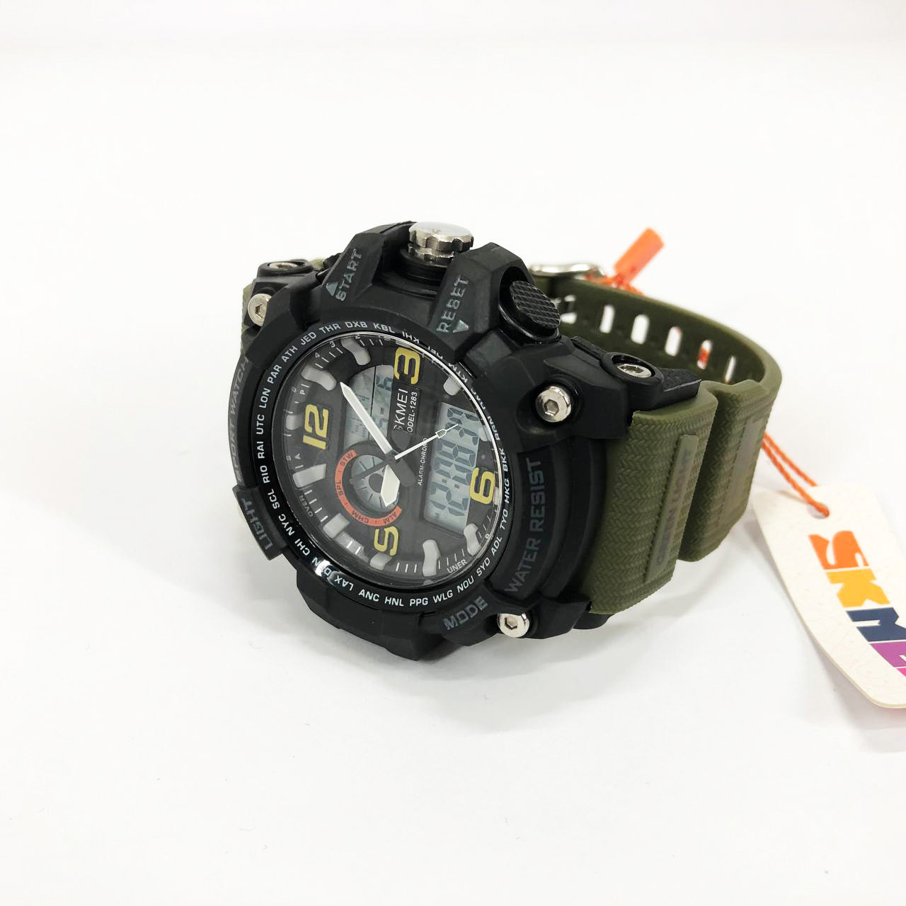 Часы наручные мужские SKMEI 1283AG ARMY GREEN, армейские часы противоударные. Цвет: зеленый