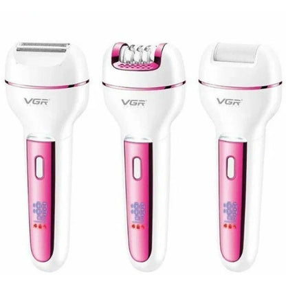 Женский беспроводной эпилятор 3в1 VGR V-732 для ног и зоны бикини с подсветкой и дисплеем. Цвет: розовый