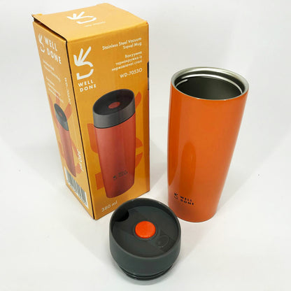 Термокружка Well Done WD-7053O вакуумная 380 мл, Качественный термос для дома. Цвет: оранжевый