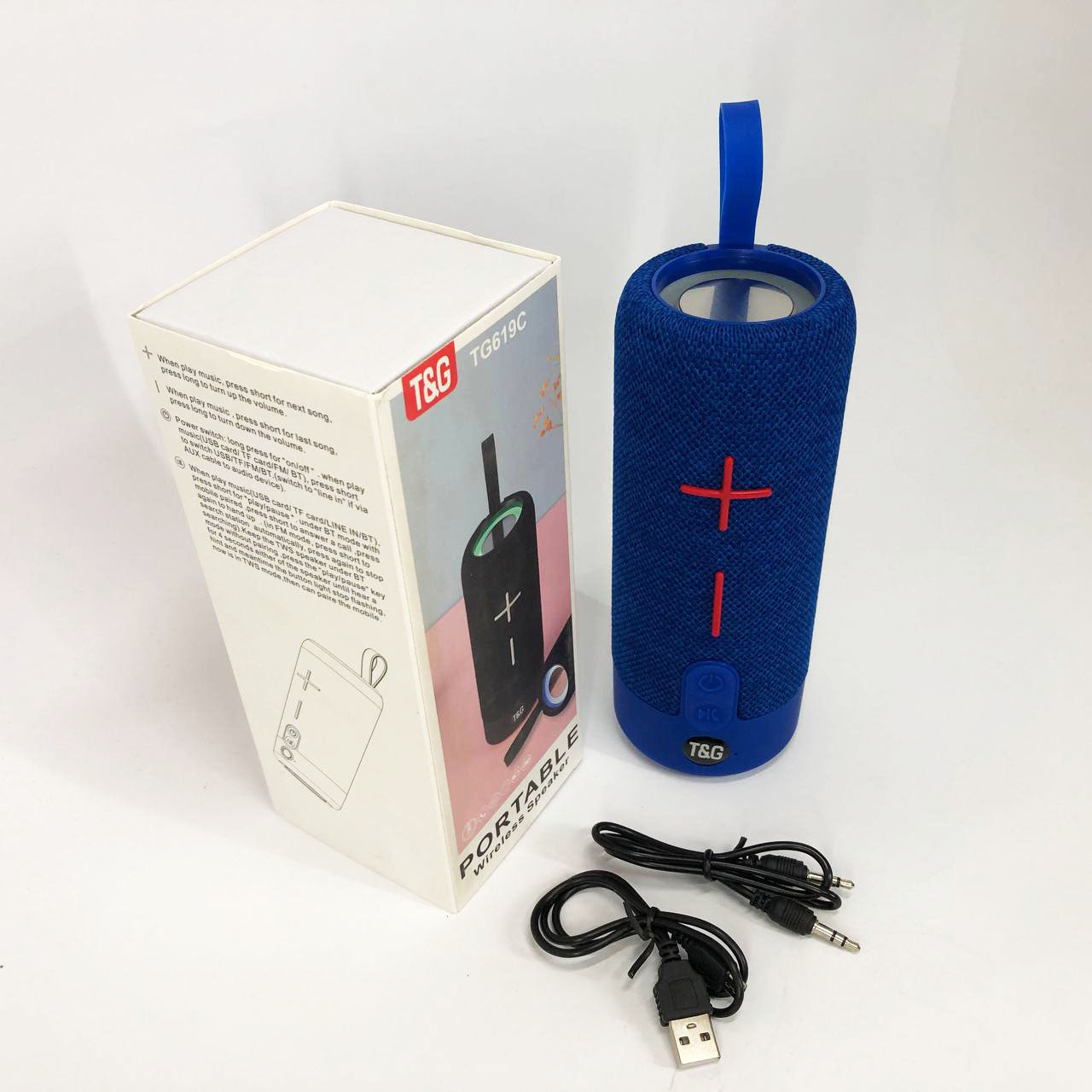 Портативная Bluetooth колонка TG619C FM-радио USB/TF с ремешком, блютуз колонка с подсветкой. Цвет: синий