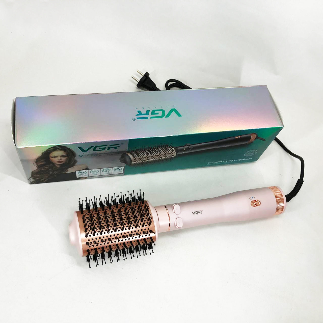 Электрический фен браш для укладки волос VGR V-494 2200 Вт. Цвет: розовый