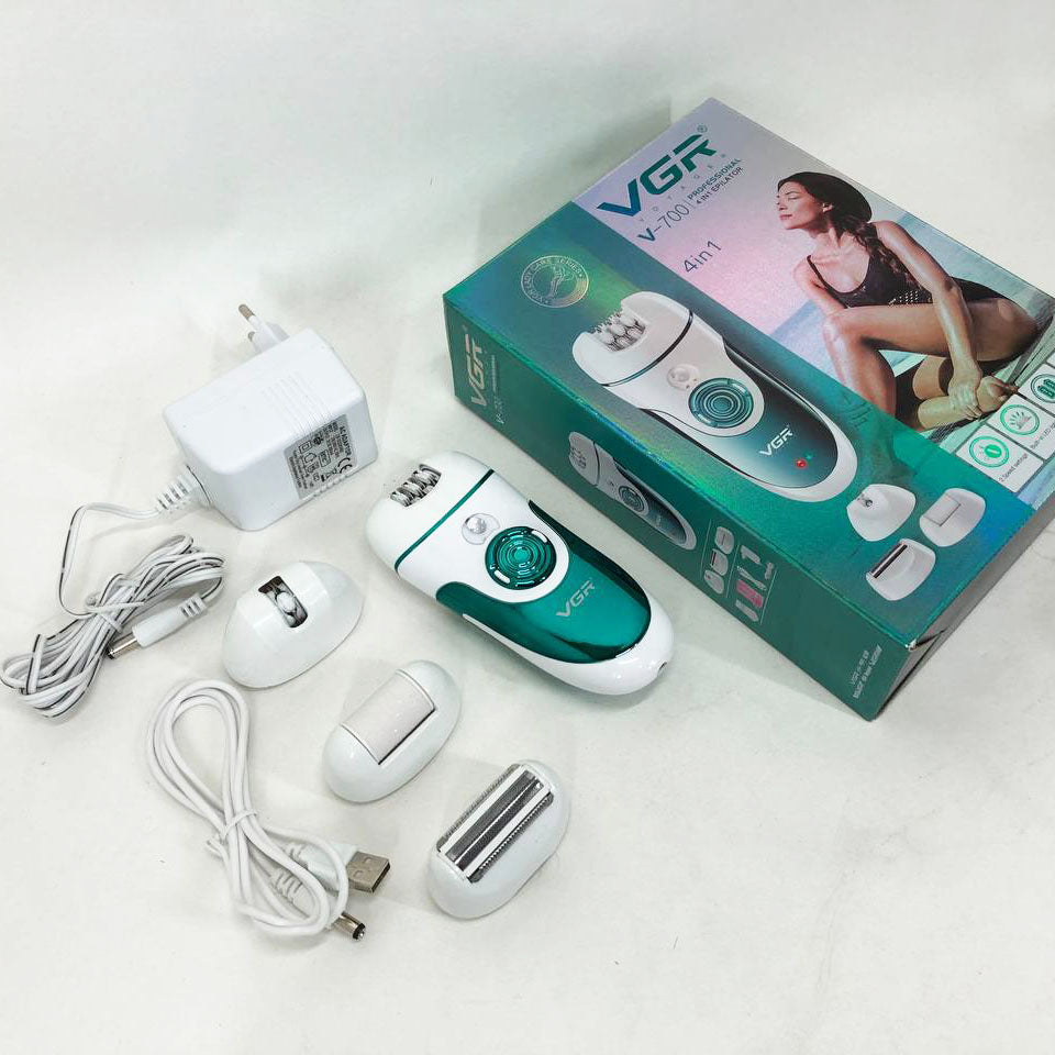 Эпилятор VGR V-700 Женский беспроводной с подсветкой для ног и зоны бикини, пемза, электробритва для ног