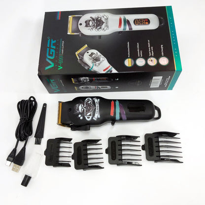 Машинка для стрижки волос и бороды профессиональная VGR V-699 с насадками и LED дисплеем. Цвет: черный