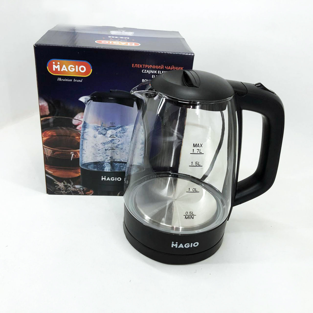 Электрочайник Magio MG-505, чайник прозрачный с подсветкой, стильный электрический чайник