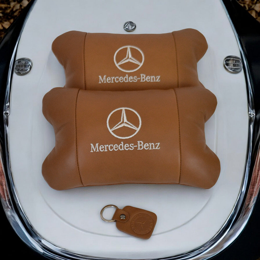 Комплект 2шт для подголовника Mercedes-Benz изготовлен из натуральной коричневой кожи. Комфорт в авто