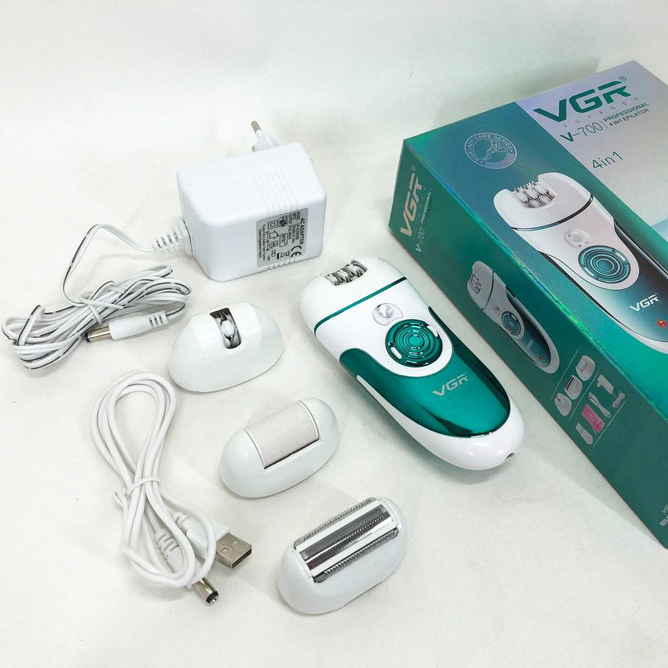 Эпилятор VGR V-700 Женский беспроводной с подсветкой для ног и зоны бикини, пемза, электробритва для ног
