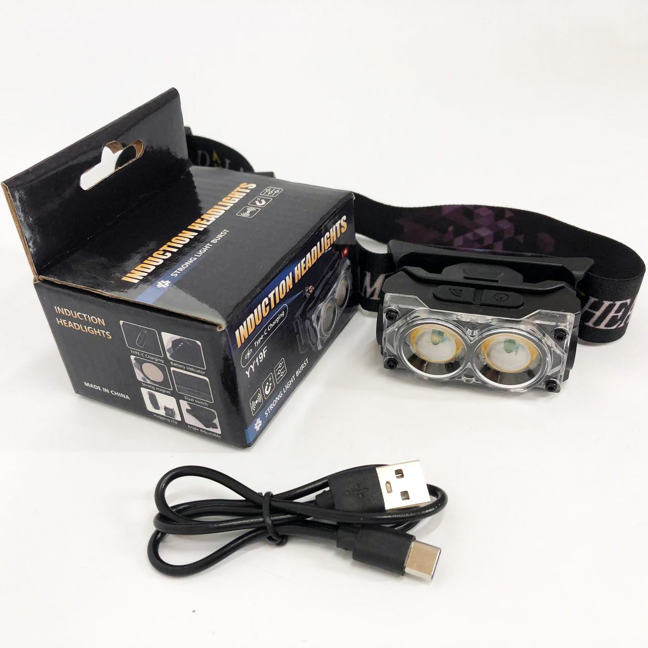 Фонарь налобный YY-19F-2XPE(white)+2COB(yellow), Налобный фонарь для автомеханика, Фонарик налобник