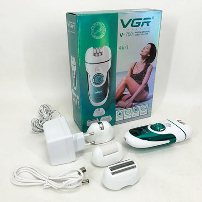 Эпилятор VGR V-700 Женский беспроводной с подсветкой для ног и зоны бикини, пемза, электробритва для ног
