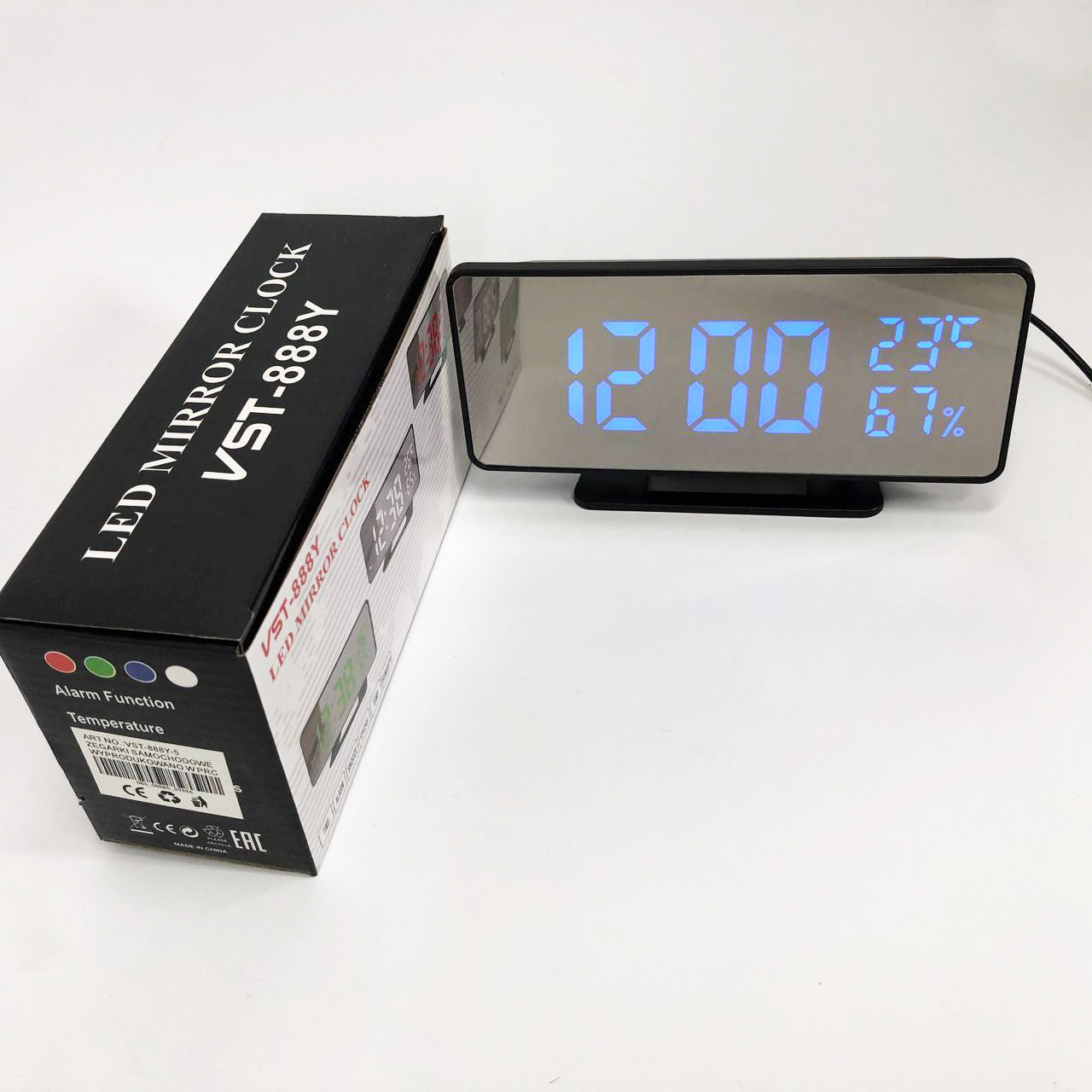 Часы настольные зеркальные VST-888Y-5 USB с синим циферблатом, Настольные часы с подсветкой