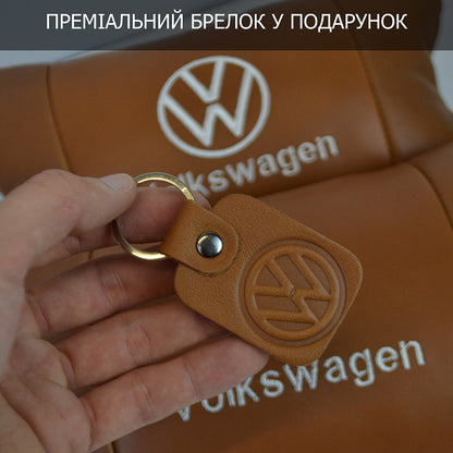 Набор подушек 2шт для автомобиля Volkswagen из натуральной коричневой кожи. Подушки на подголовник