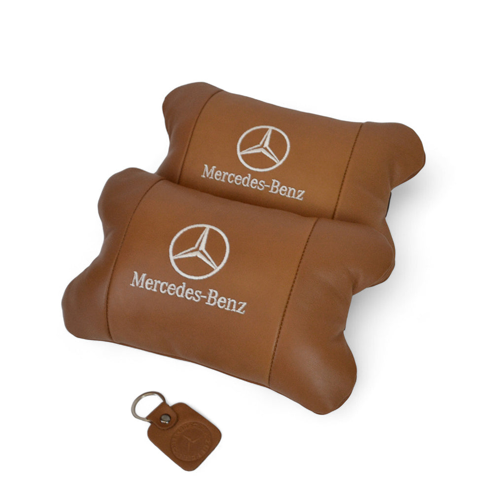 Комплект 2шт для подголовника Mercedes-Benz изготовлен из натуральной коричневой кожи. Комфорт в авто