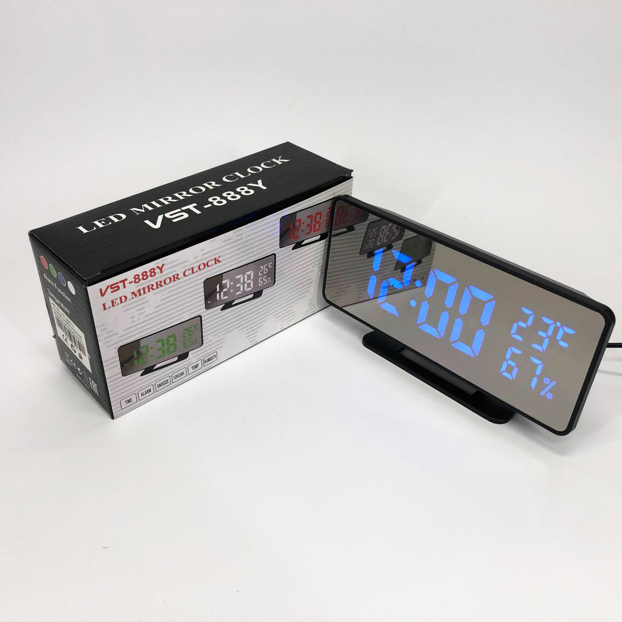 Часы настольные зеркальные VST-888Y-5 USB с синим циферблатом, Настольные часы с подсветкой