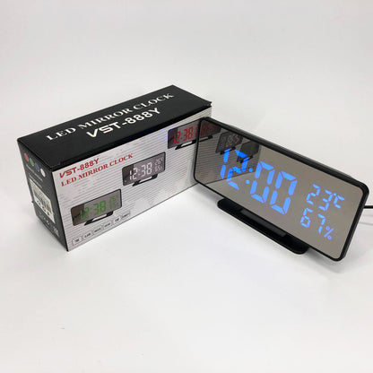 Часы настольные зеркальные VST-888Y-5 USB с синим циферблатом, Настольные часы с подсветкой