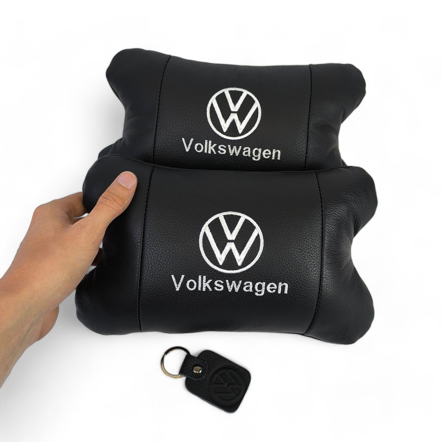 Набор подушек 2шт в авто Volkswagen из натуральной кожи, на подголовник в машину, Автомобильная подушка