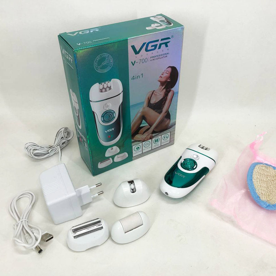 Эпилятор VGR V-700 Женский беспроводной с подсветкой для ног и зоны бикини, пемза, электробритва для ног