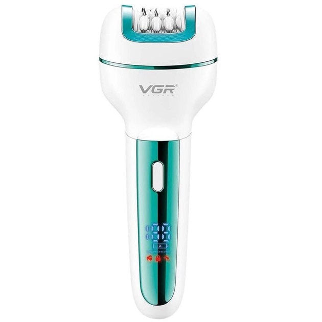 Женский беспроводной эпилятор 3в1 VGR V-732 для ног и зоны бикини с подсветкой и дисплеем. Цвет: зеленый
