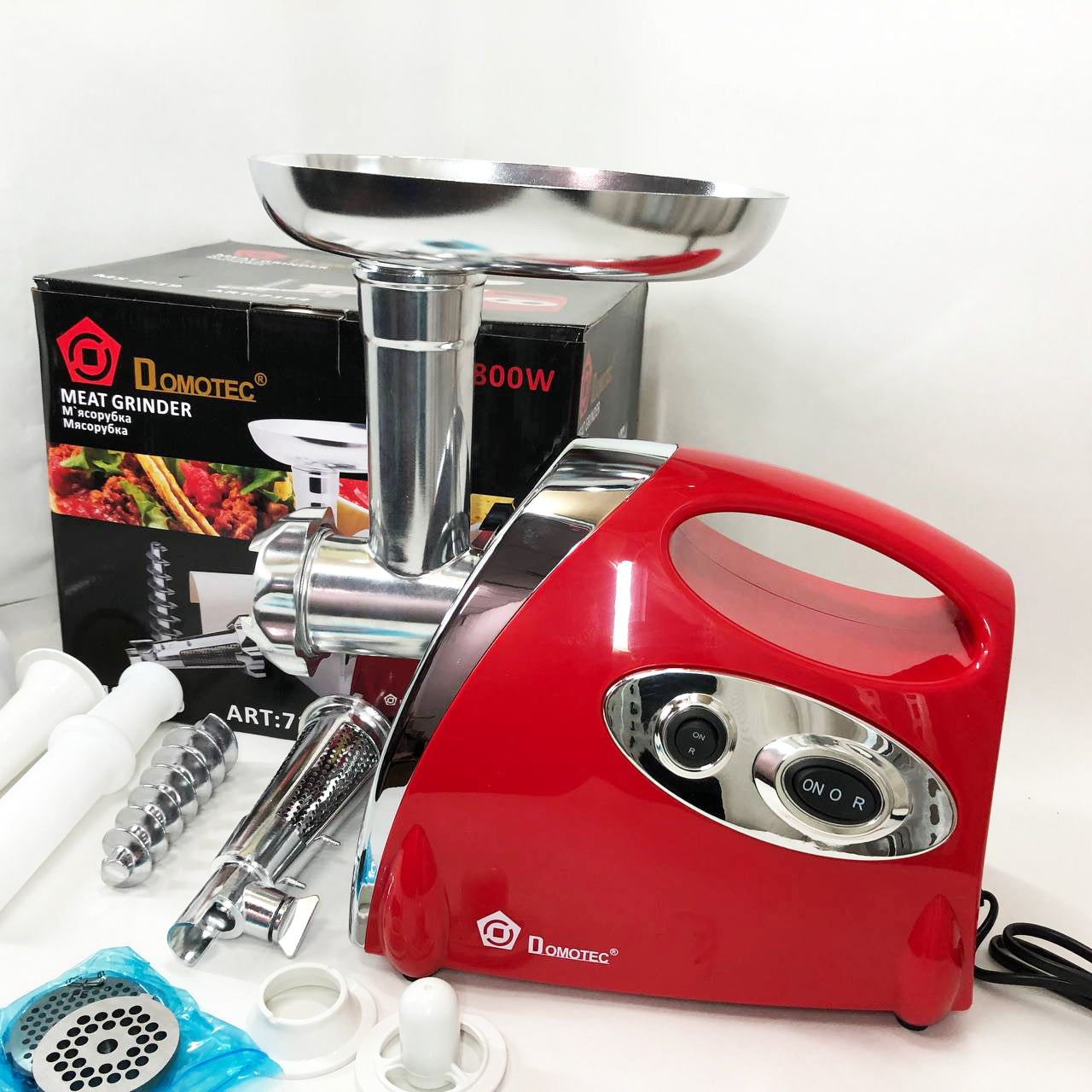 Мясорубка электрическая с соковыжималкой Domotec MS-2019 2400W. Цвет: красный
