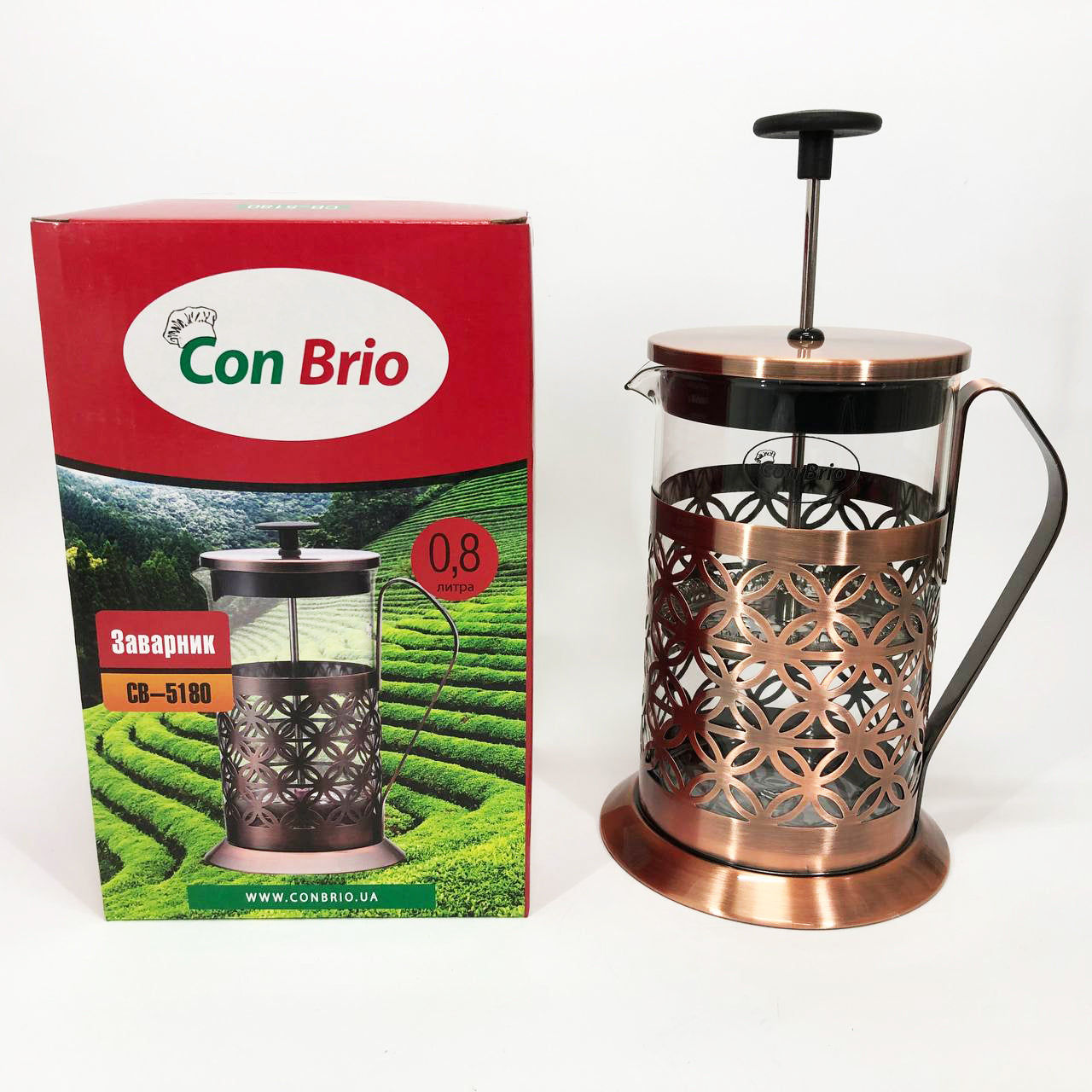 Френч-пресс Заварник для чая Con Brio CB-5180 800мл, Стеклянный заварочный чайник для чая чайники