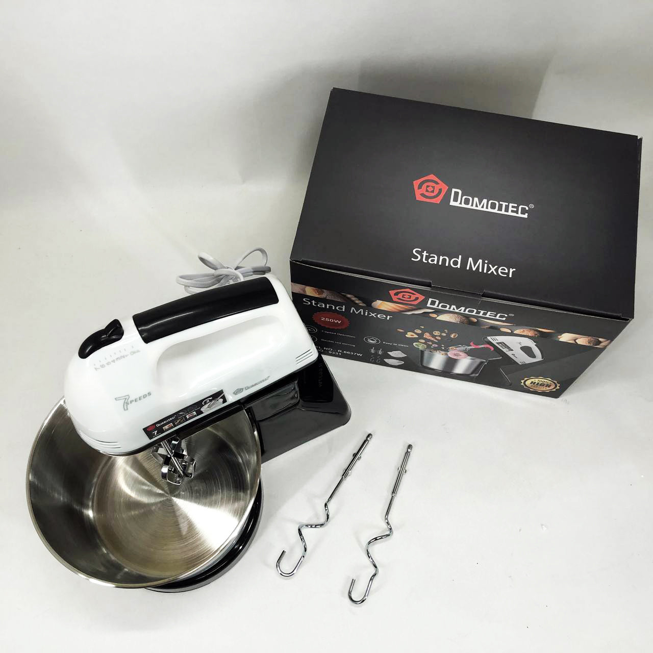Миксер стационарный с металлической чашей Domotec R6637W Кухонный электрический на 250 Вт 7 скоростей