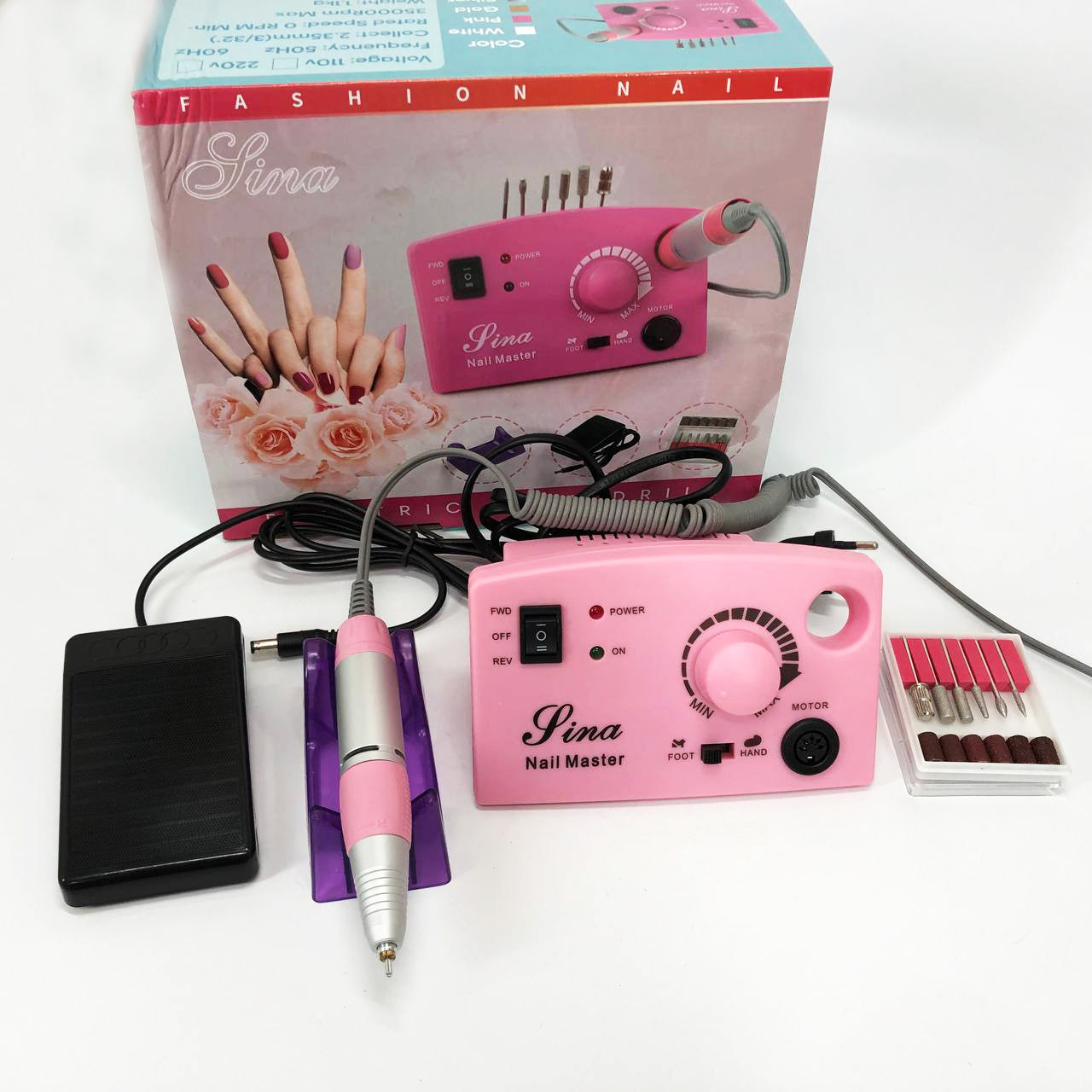 Фрезер DM-211 на 65 Вт - 45000 об./мин. для маникюра и педикюра с педалью и дополнительными насадками