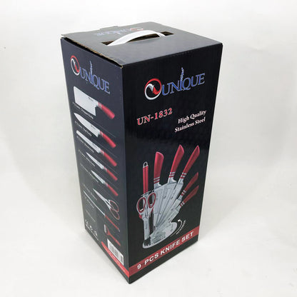 Набор ножей UNIQUE UN-1832 с подставкой 9 предметов овощечистка точилка ножницы Нержавеющая сталь
