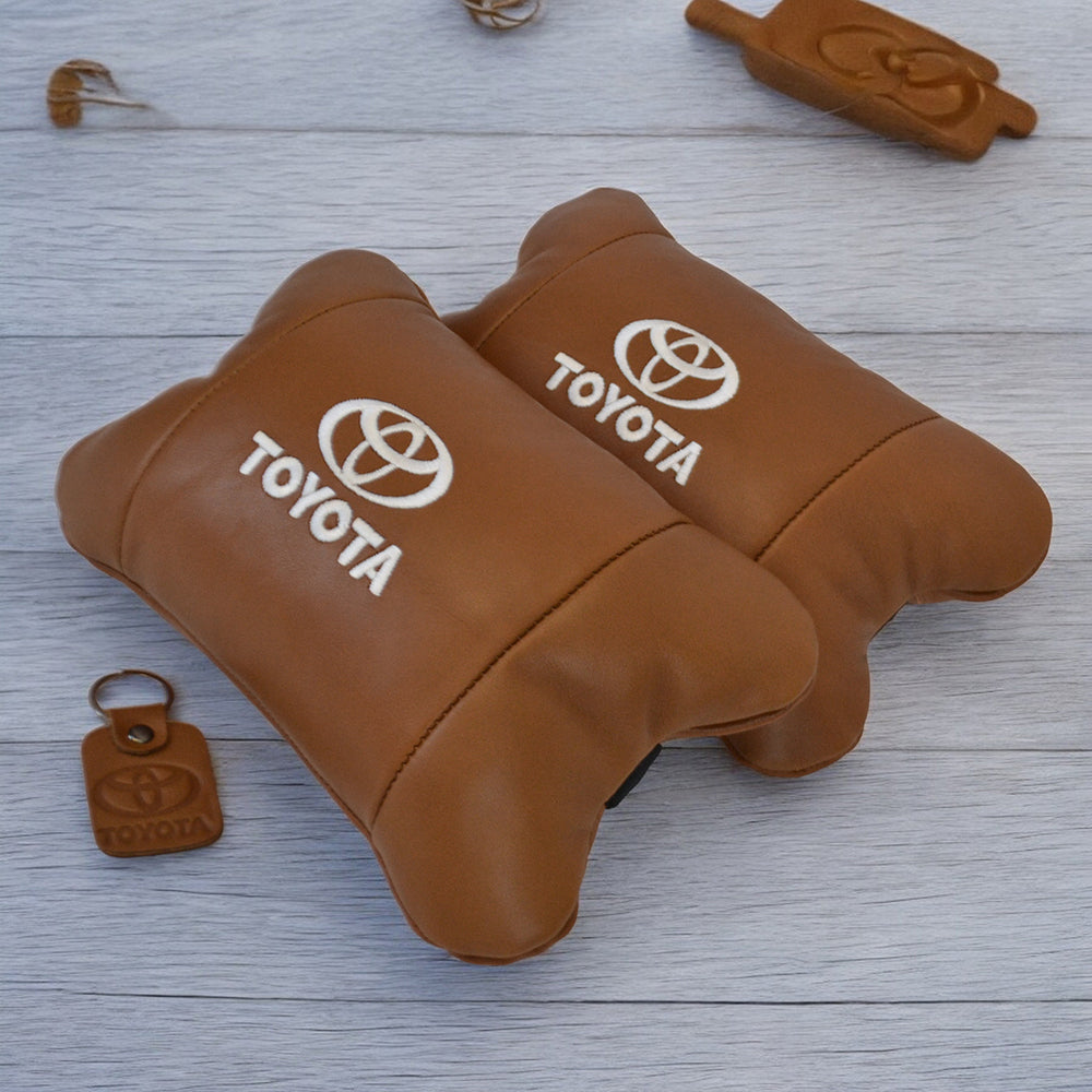 Набор кожаных подушек 2шт на подголовник Toyota. Комфортные ортопедические подушки, Toyota