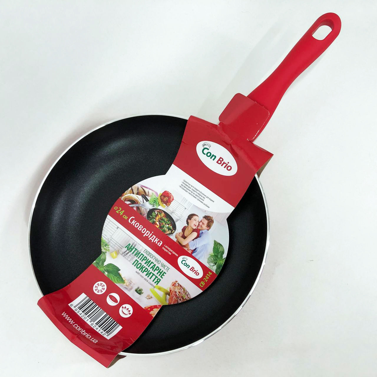 Сковорода антипригарная Con Brio 24 см СВ-2414, сковорода для жарки качественная сковорода. Цвет: красный