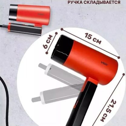 Фен со складной ручкой для волос VGR V-426 2000Вт, Стильный фен для укладки волос. Цвет: красный