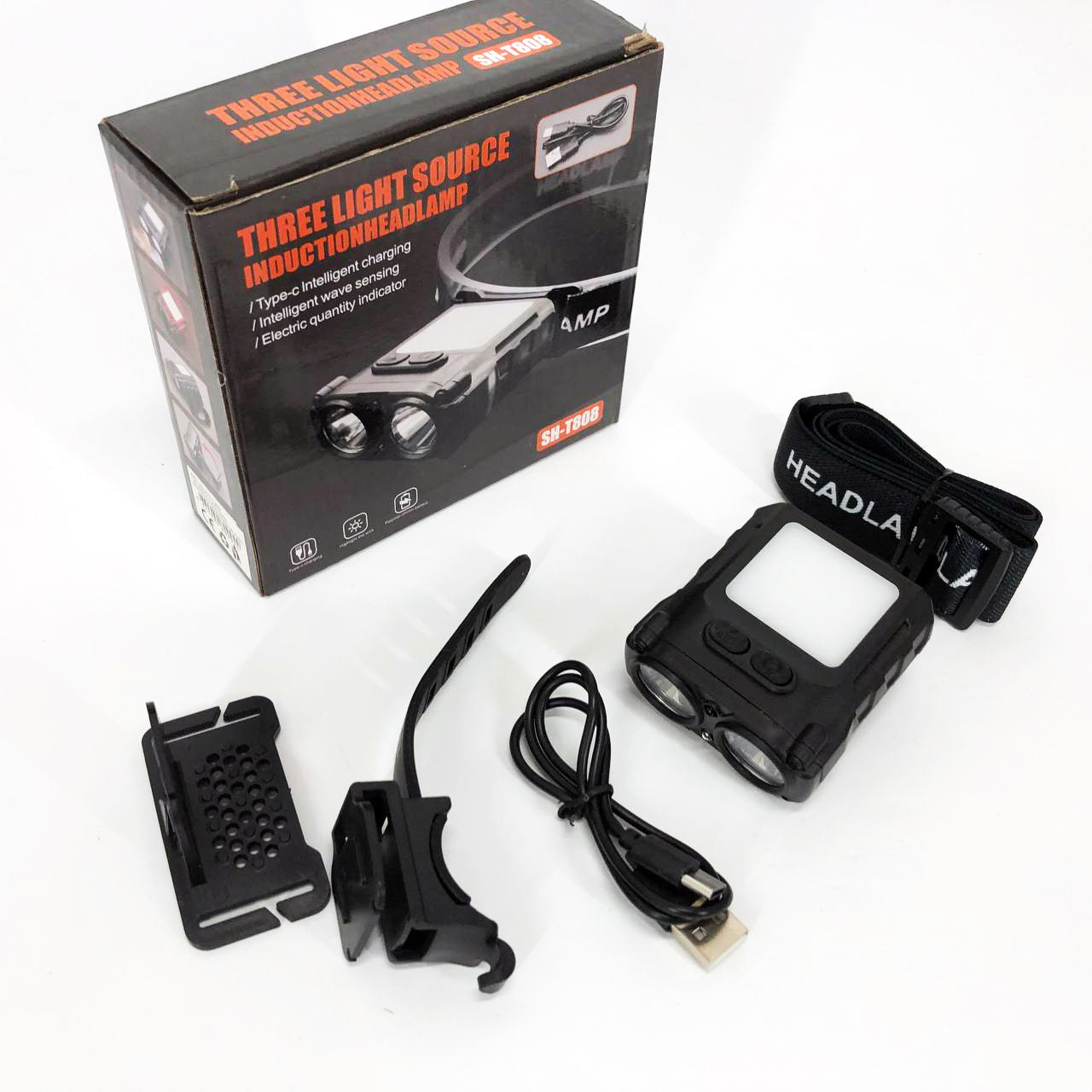 Фонарь налобный SH-T808-2XPE-20SMD-white/red с датчиком движения, мощный налобный фонарь для рыбалки