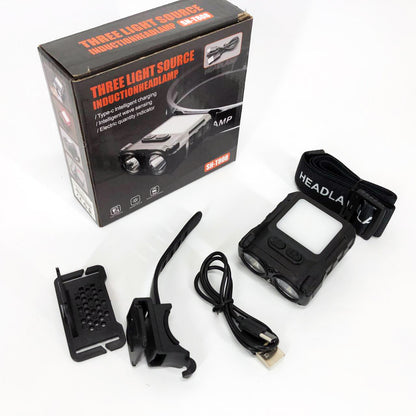 Фонарь налобный SH-T808-2XPE-20SMD-white/red с датчиком движения, мощный налобный фонарь для рыбалки