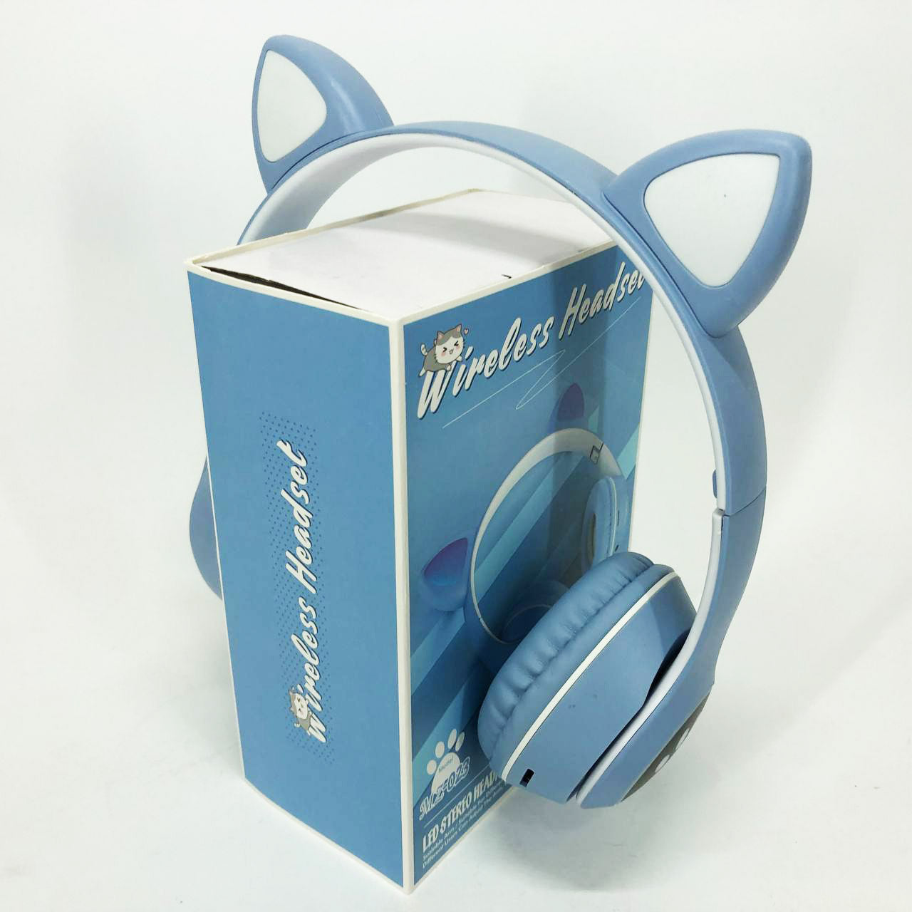 Беспроводные наушники с кошачьими ушками и RGB подсветкой Cat VZV 23M. Цвет: голубой