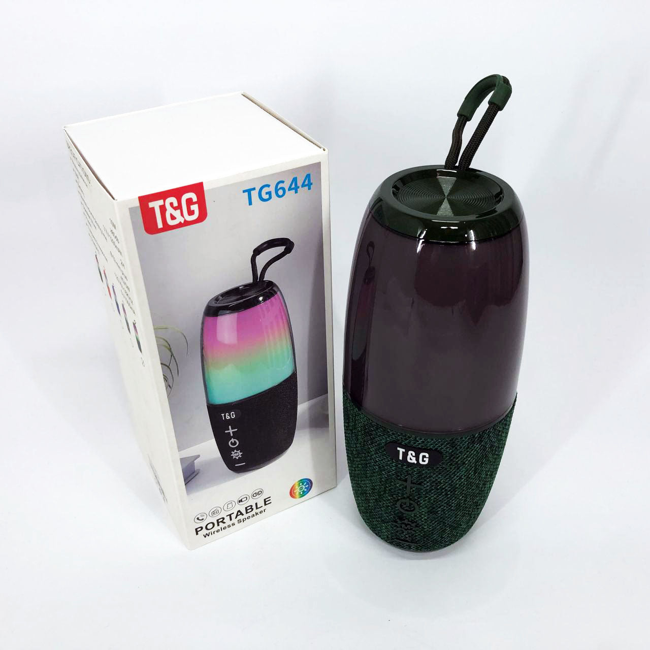 Портативная колонка TG644 5W с RGB подсветкой и ремешком, Беспроводная колонка мощная. Цвет: зеленый