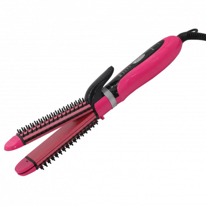 Плойка-утюжок 3в1 Gemei GM-2922, Современные щипцы для завивки волос, Прибор для завивки. Цвет: розовый