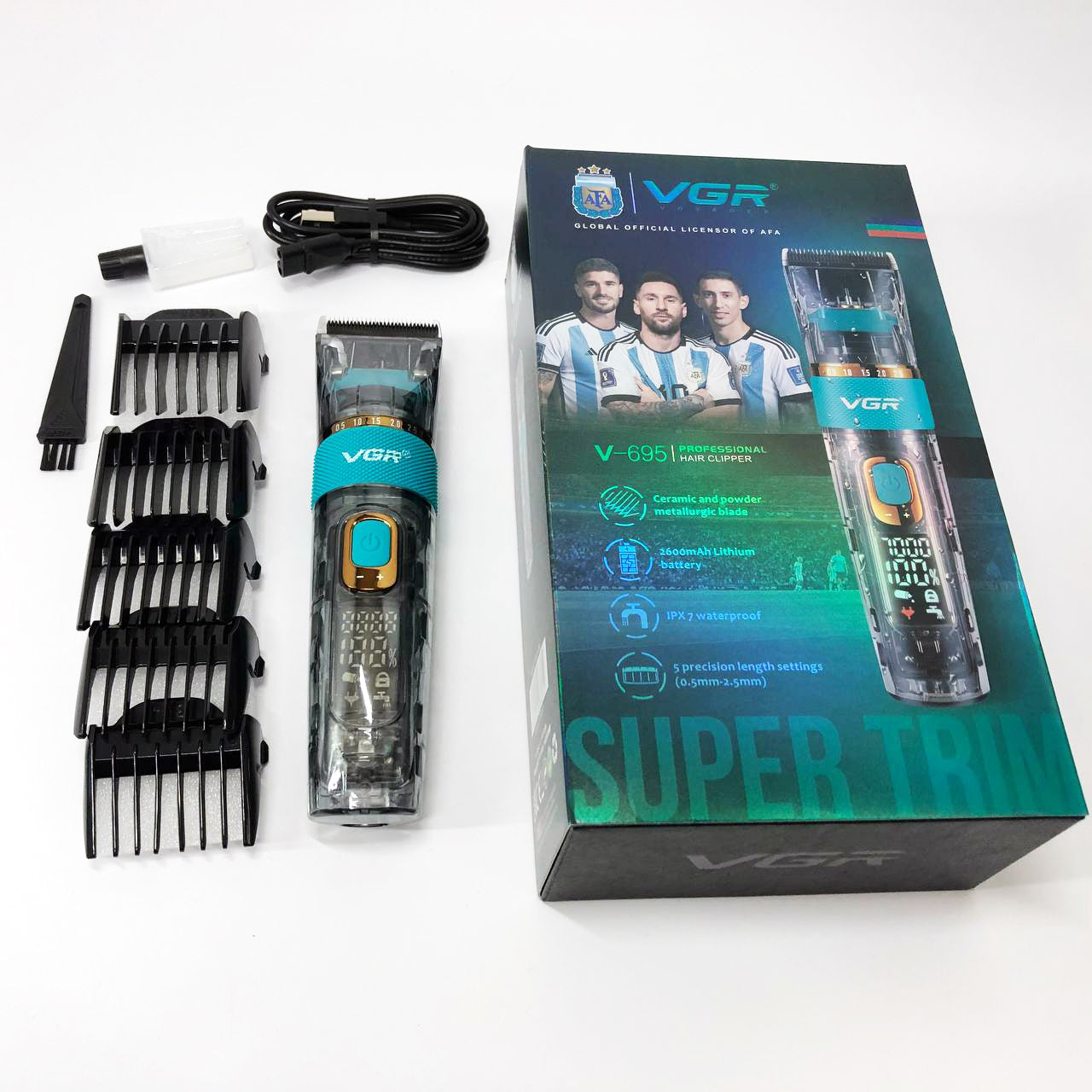 Машинка для стрижки волос и бороды VGR V-695 с LED дисплеем IPX7 влагозащита, Окантовочная машинка