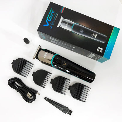 Профессиональная машинка для стрижки волос триммер VGR V-291 с насадками, электробритва. Цвет: зеленый