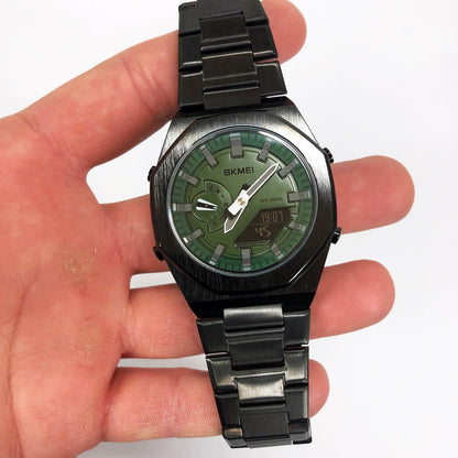 Часы наручные мужские SKMEI 1816BKGNBK, стильные классические мужские часы, фирменные спортивные часы