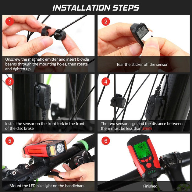 Велофара с компьютером и сигналом AS0808-XPG+2LED(yellow)+2COB(red), выносная кнопка