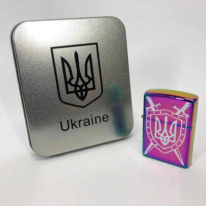 Дуговая электроимпульсная USB зажигалка Украина металлическая коробка HL-446. Цвет: хамелеон
