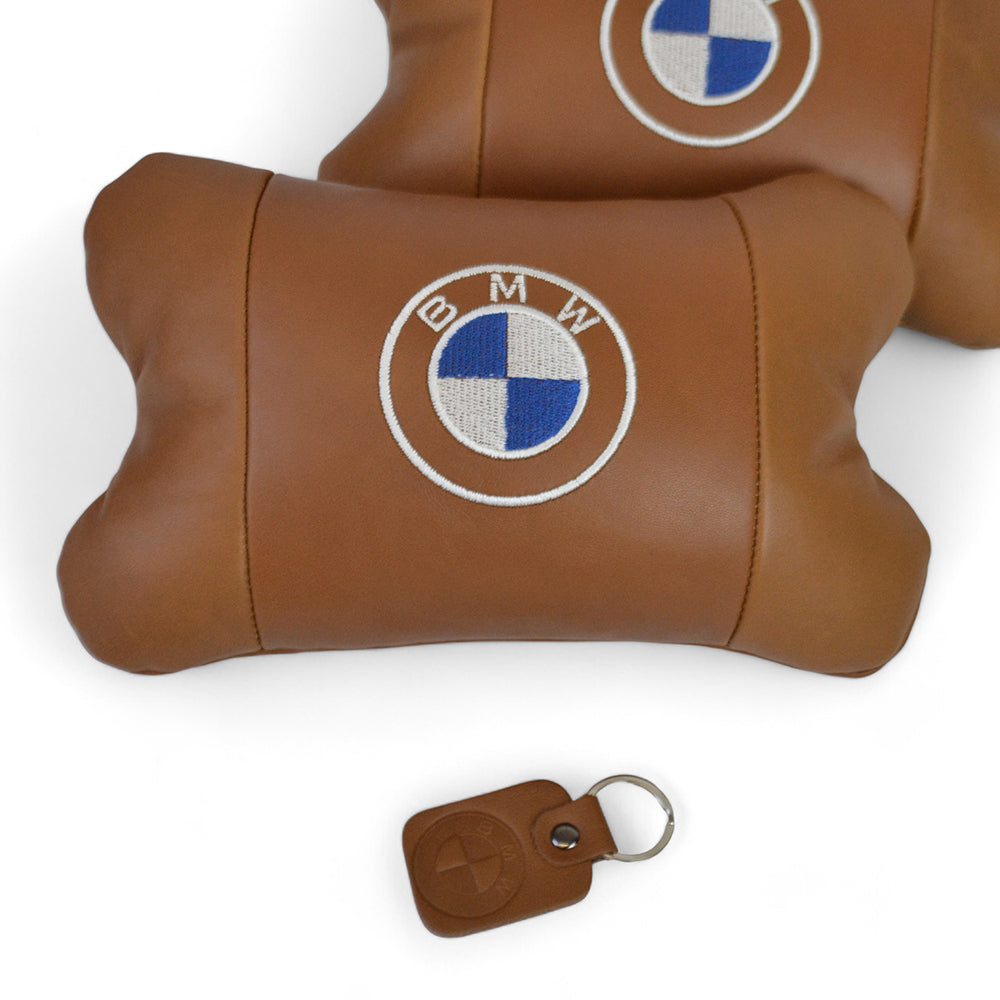 Комплект автоподушек 2шт из натуральной коричневой кожи для BMW. Ортопедическая подушка в авто БМВ